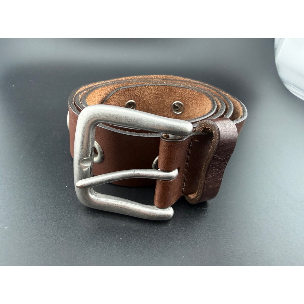 Old Navy Mens Brown Leather Grommet Eyelet Belt Made in USA Size L 42 Inch
